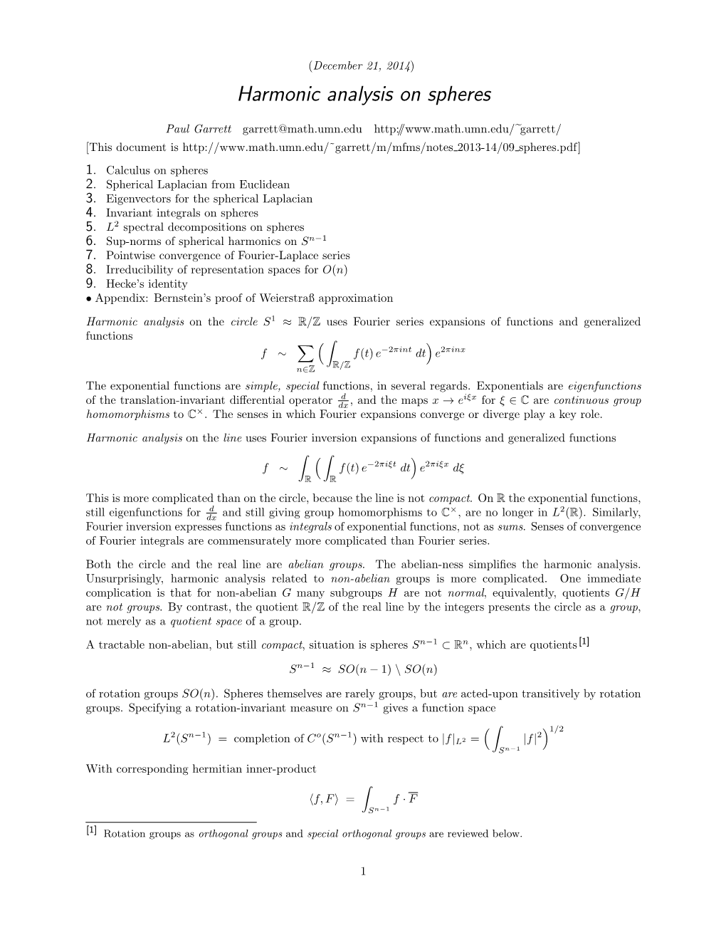 Harmonic Analysis on Spheres