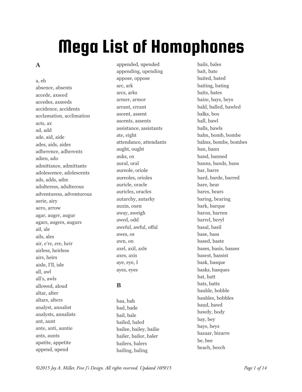 Homophone List