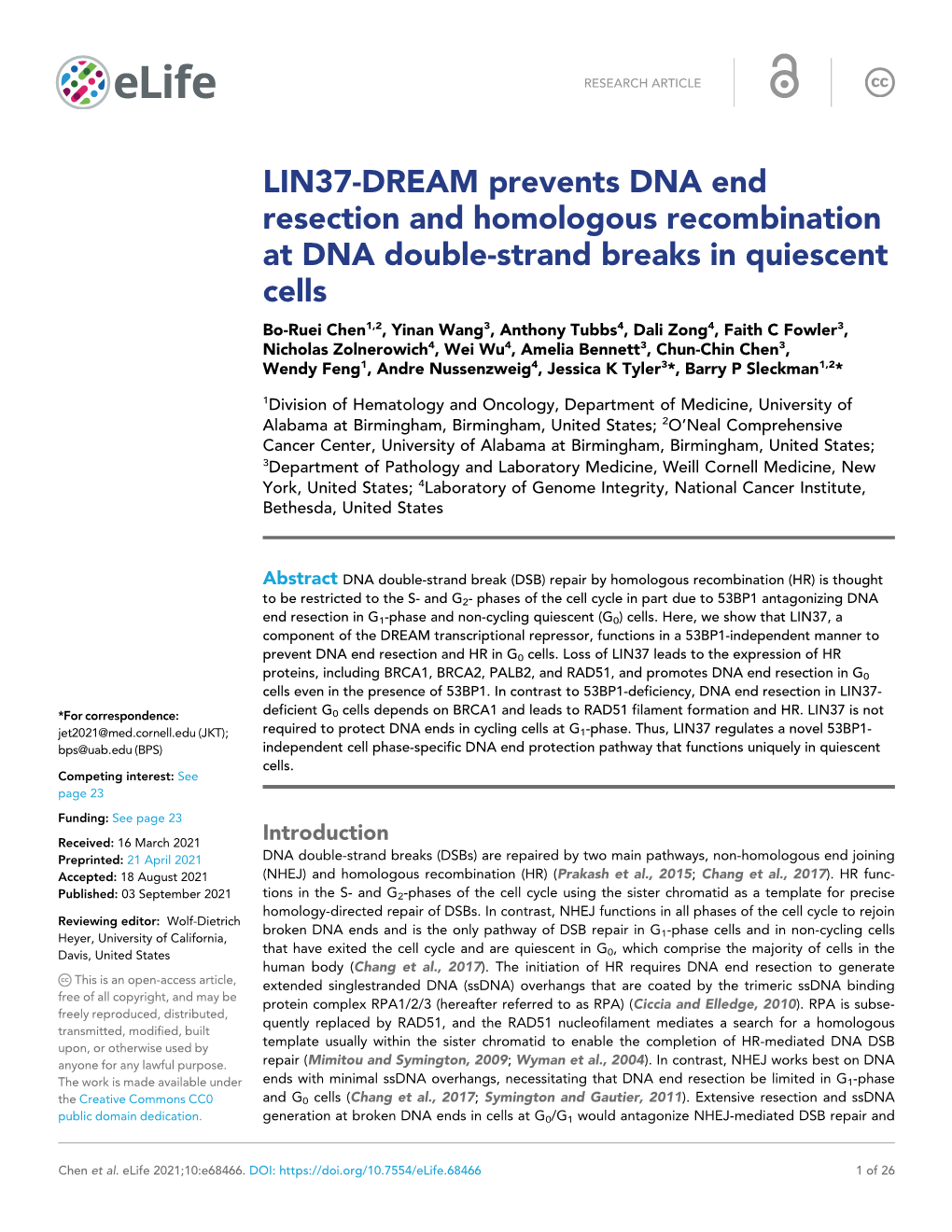 LIN37-DREAM Prevents DNA End Resection and Homologous Recombination at DNA Double-Strand Breaks in Quiescent Cells