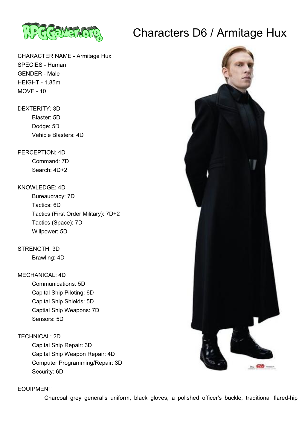 Rpggamer.Org (Characters D6 / Armitage Hux) Printer Friendly