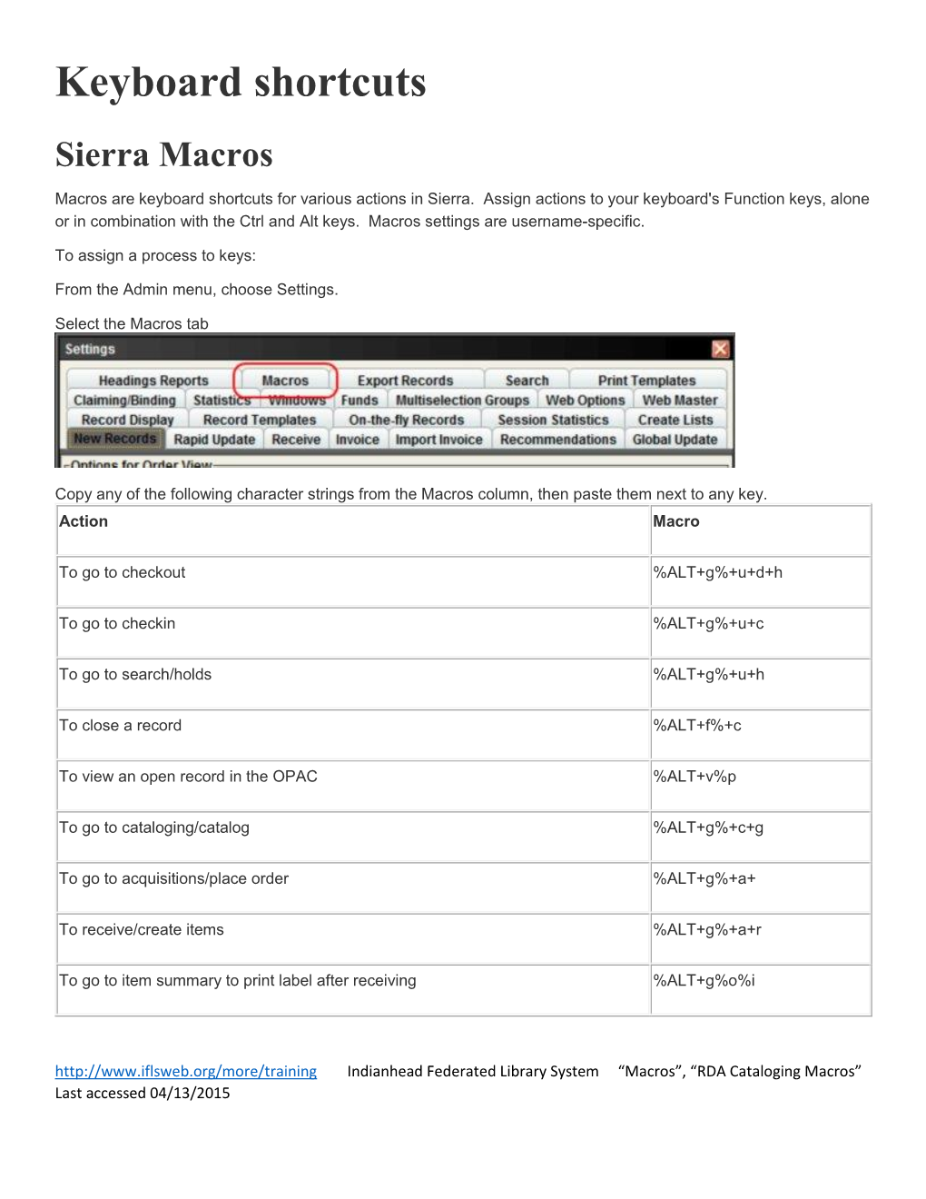 Keyboard Shortcuts Sierra Macros