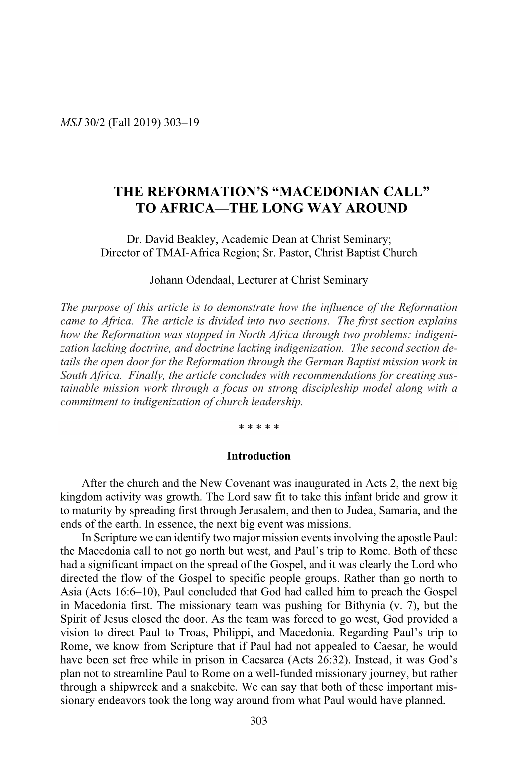 The Reformation's “Macedonian Call” to Africa