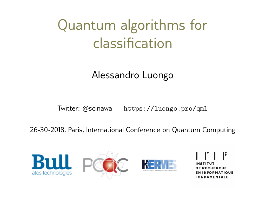 Quantum Algorithms for Classification