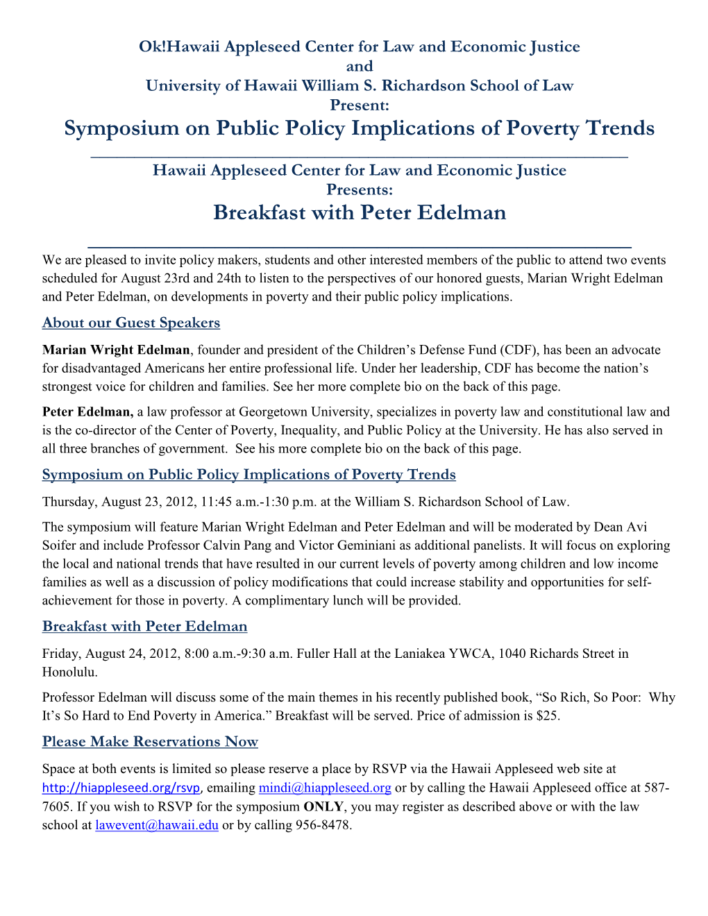 Symposium on Public Policy Implications of Poverty Trends