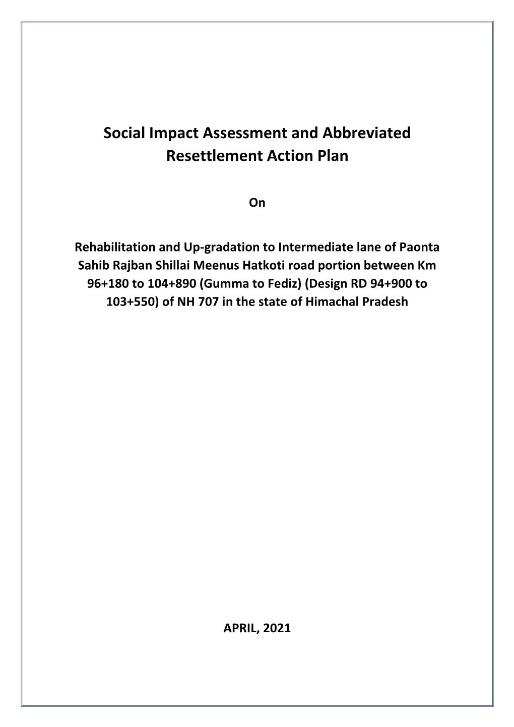 Social Impact Assessment and Abbreviated Resettlement Action Plan