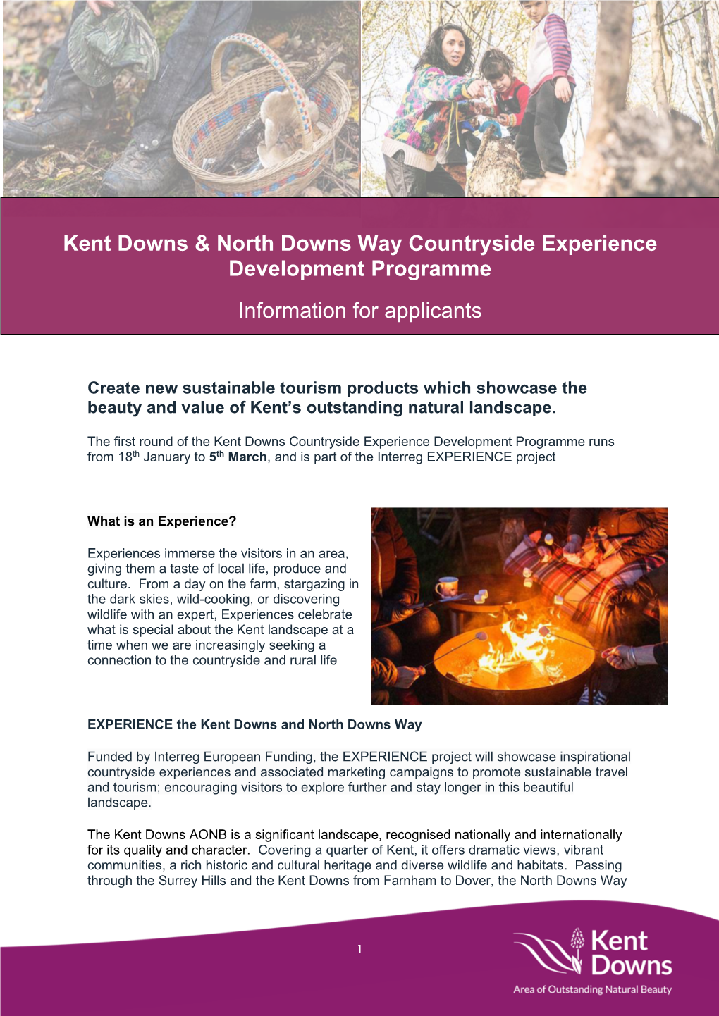 Kent Downs & North Downs Way Countryside Experience Development Programme Information for Applicants