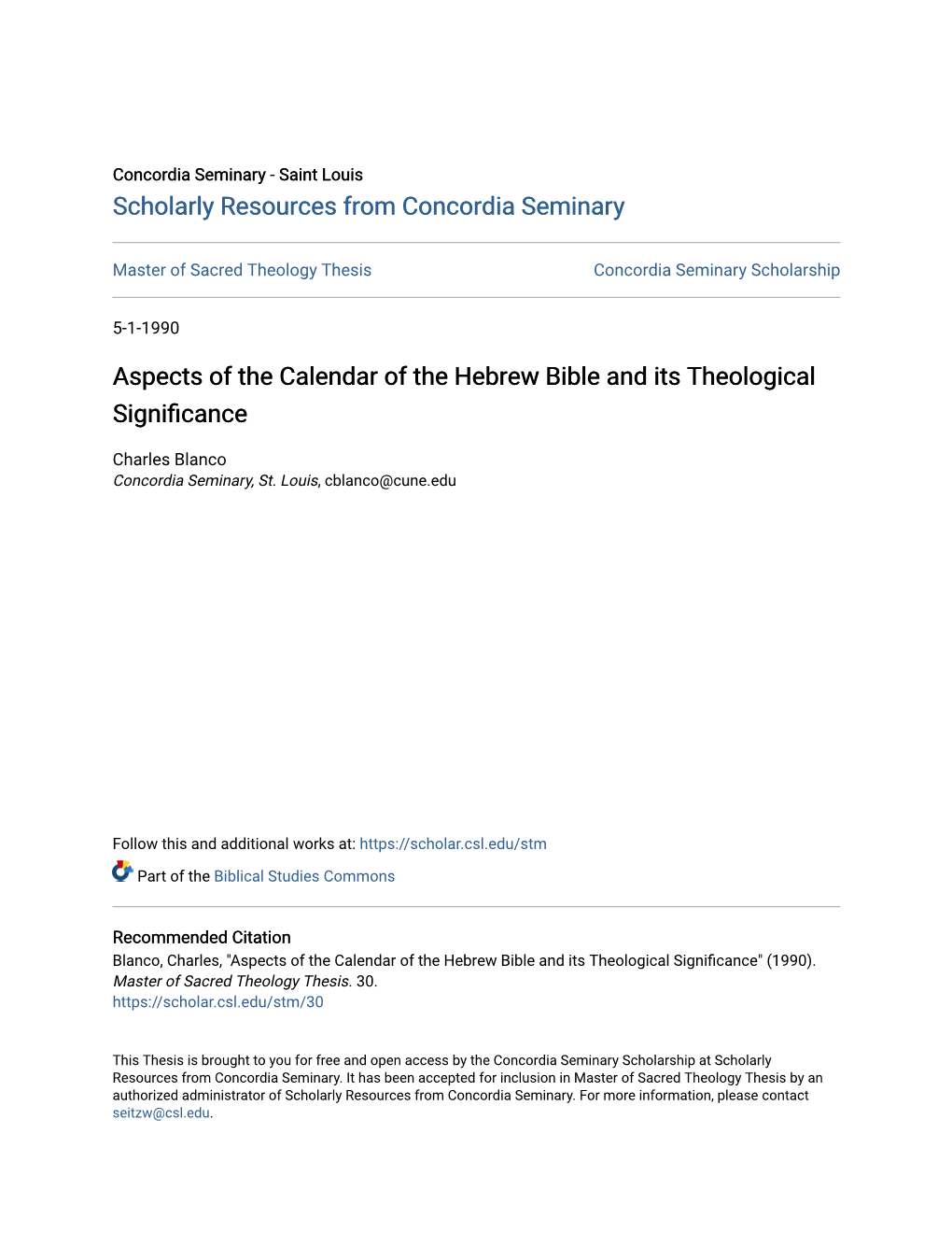 Aspects of the Calendar of the Hebrew Bible and Its Theological Significance