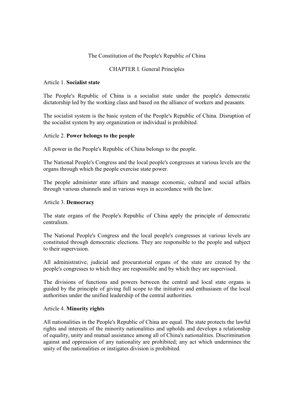 The Constitution of the People's Republic of China CHAPTER I