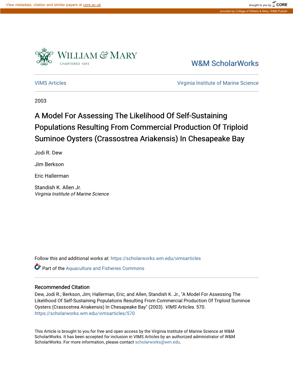 A Model for Assessing the Likelihood of Self-Sustaining Populations Resulting from Commercial Production of Triploid Suminoe