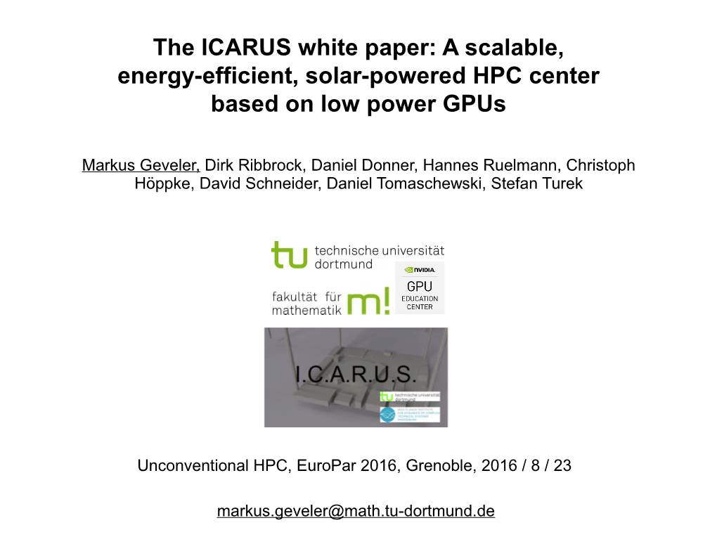 A Scalable, Energy-Efficient, Solar-Powered HPC Center Based on Low Power Gpus
