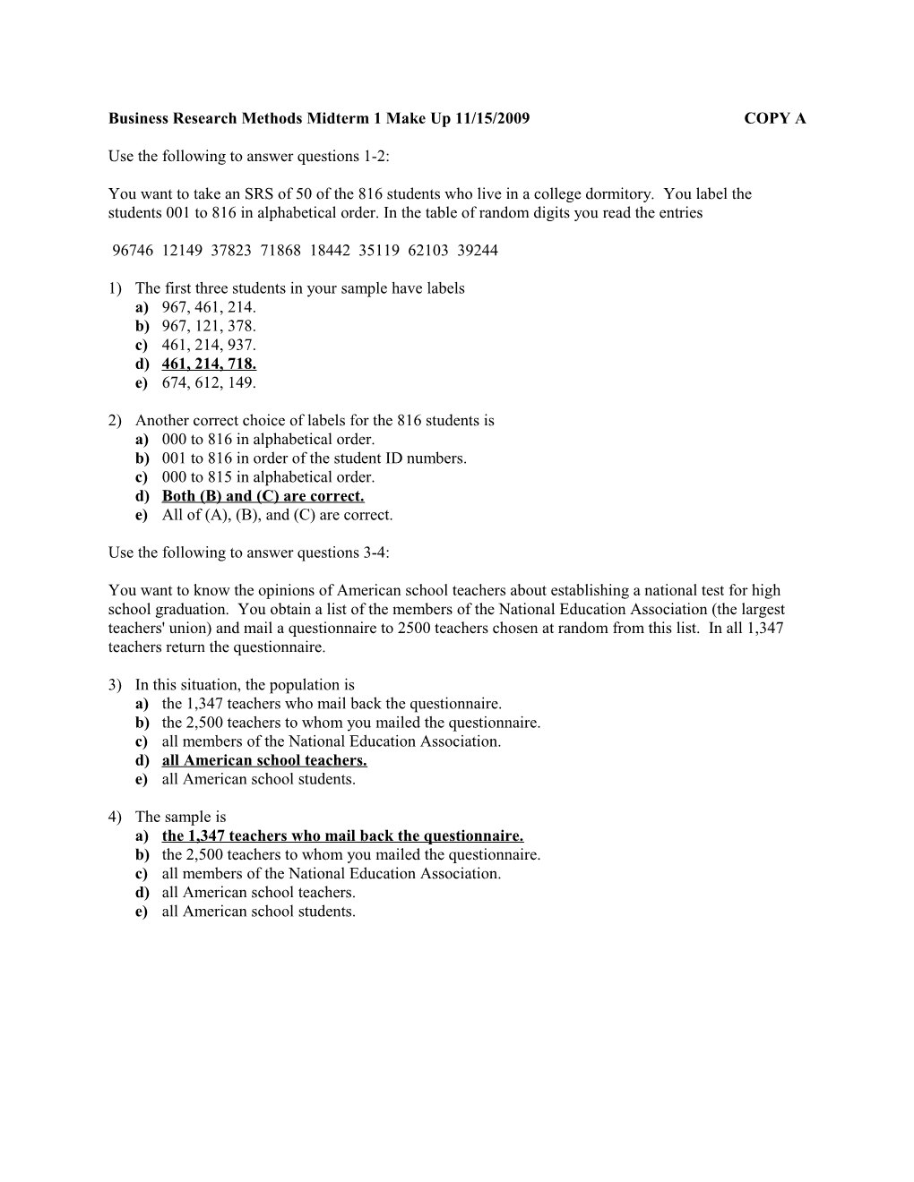 Business Research Methods Midterm 1 Make Up