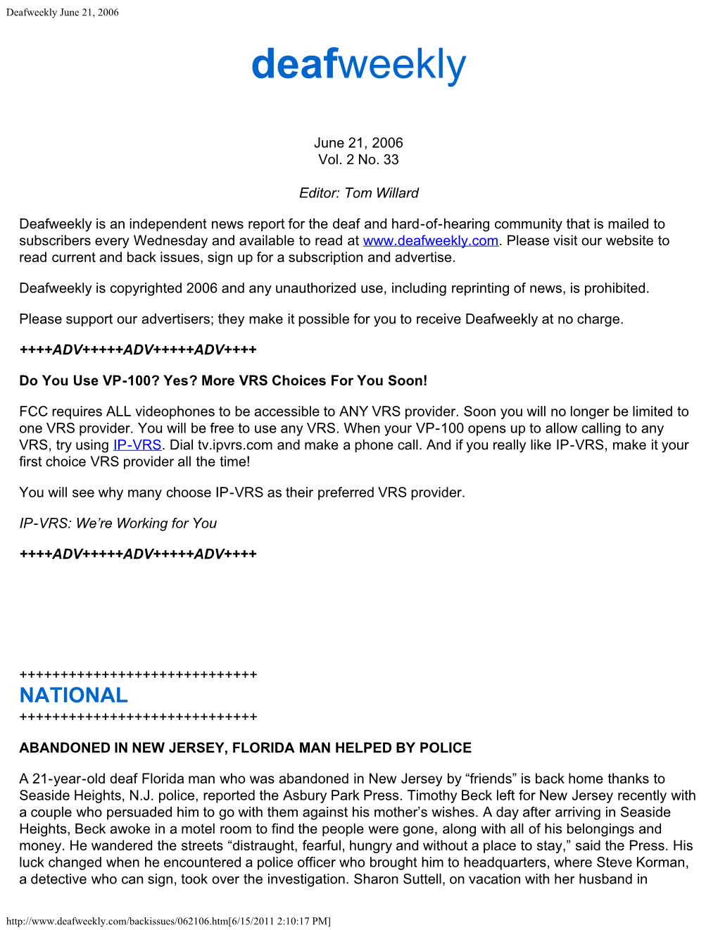 Deafweekly June 21, 2006 Deafweekly