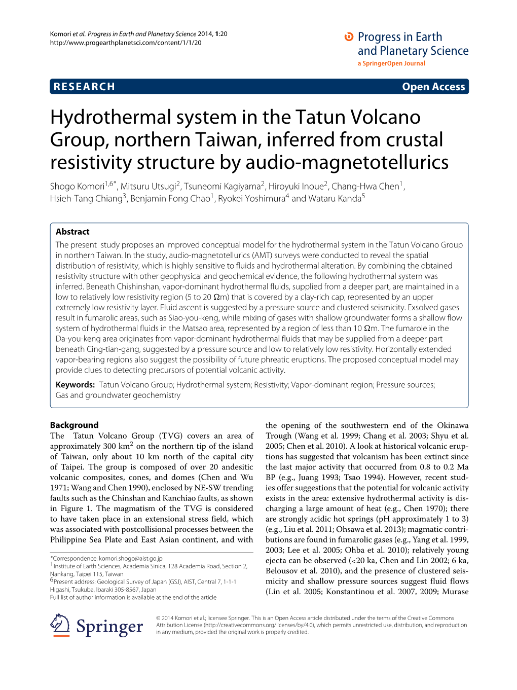 Hydrothermal System in the Tatun Volcano Group, Northern Taiwan