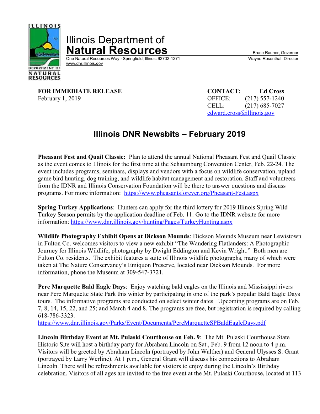 Illinois DNR Newsbits – February 2019