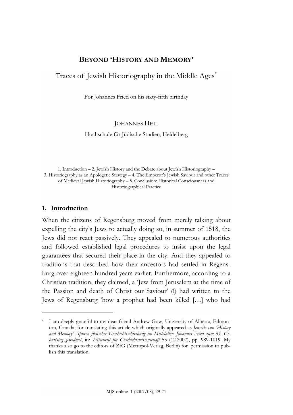 Traces of Jewish Historiography in the Middle Ages*