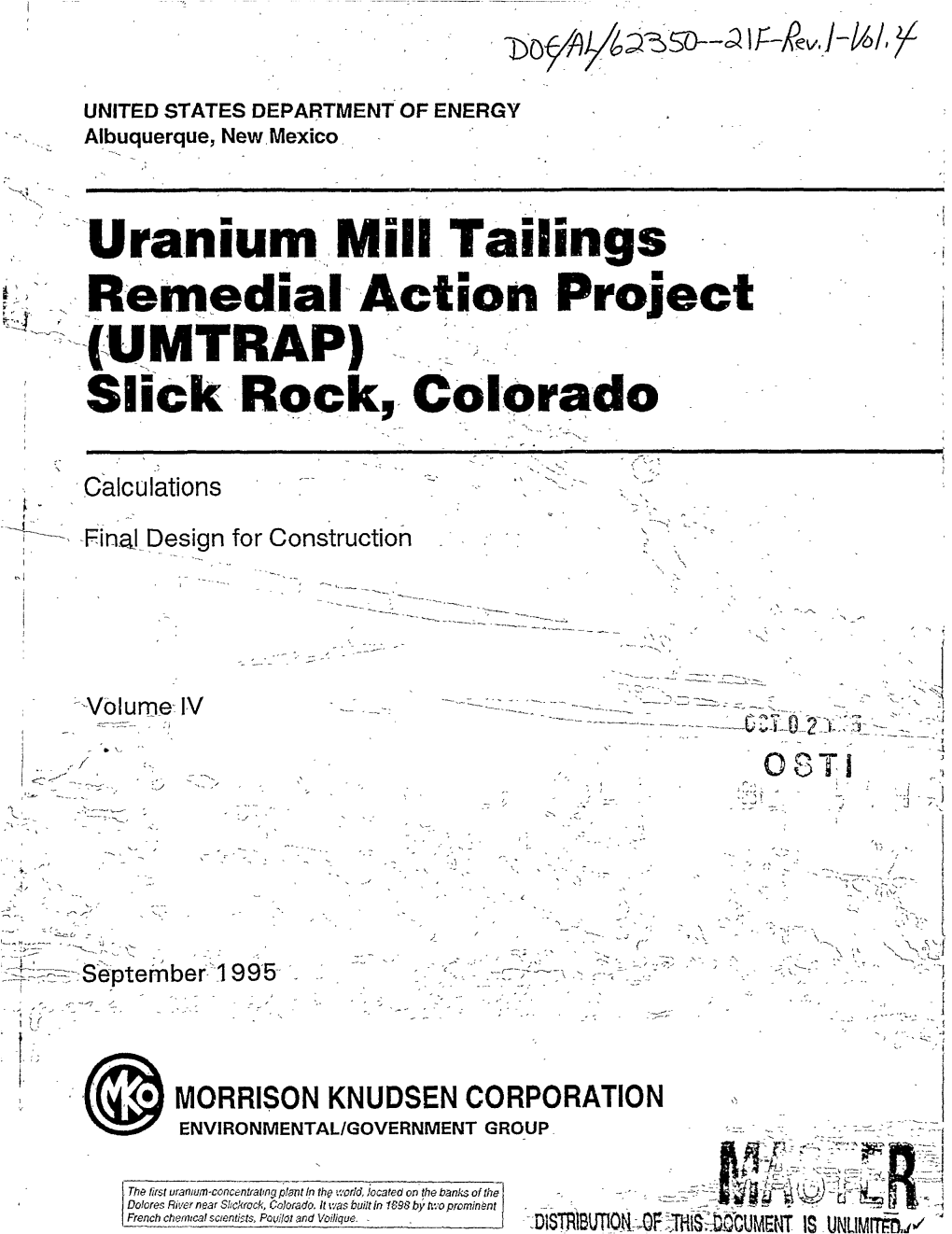 Uranium Mill Tailings Remedial Action Project Slick Rock, Colorado