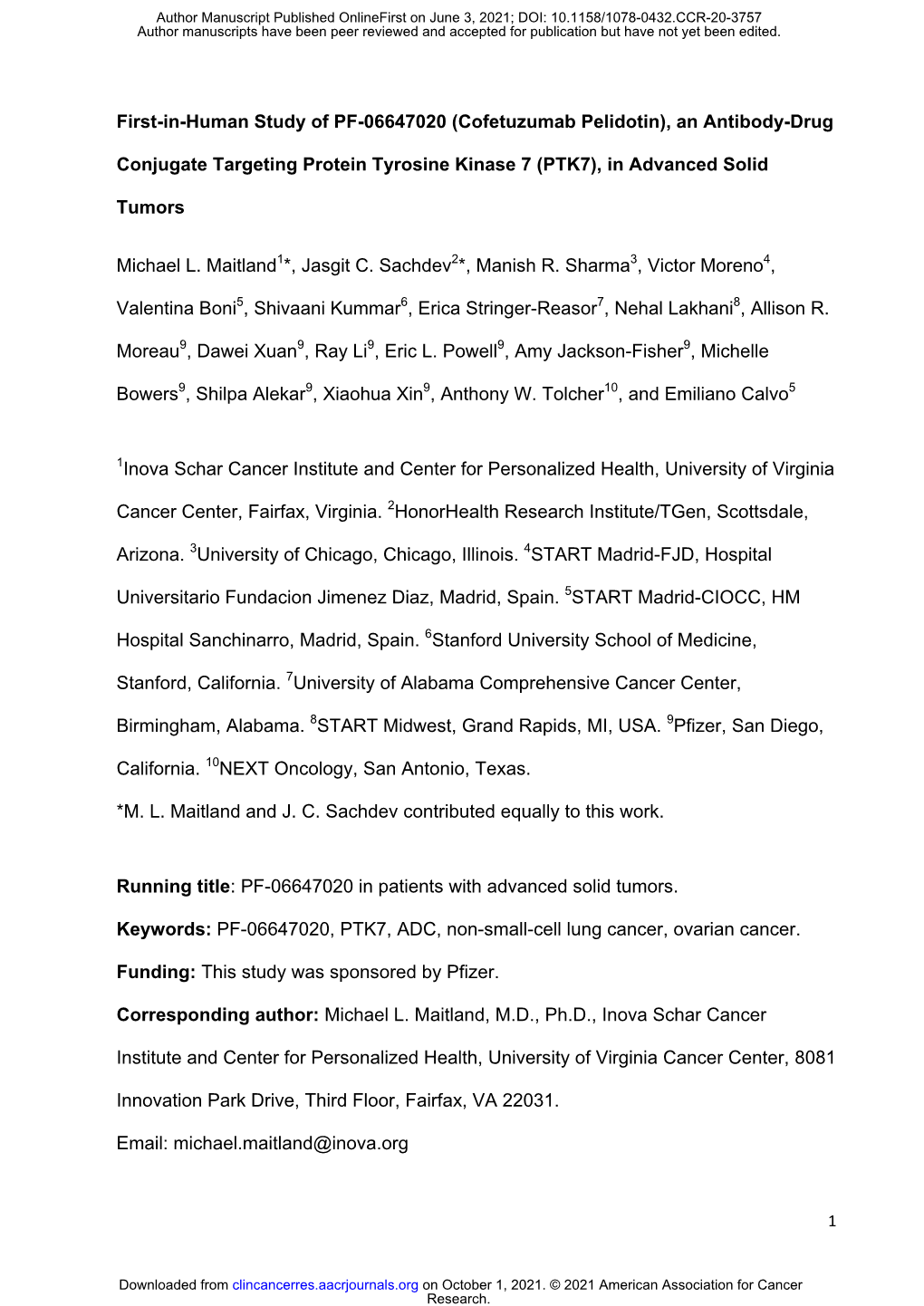 First-In-Human Study of PF-06647020 (Cofetuzumab Pelidotin), an Antibody-Drug