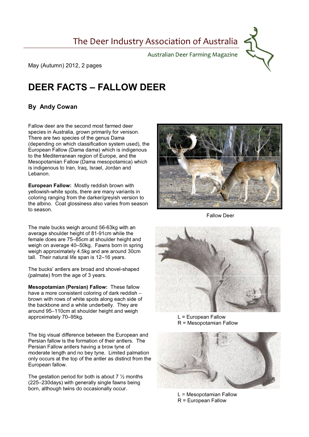 DEER FACTS – FALLOW DEER the Deer Industry Association of Australia