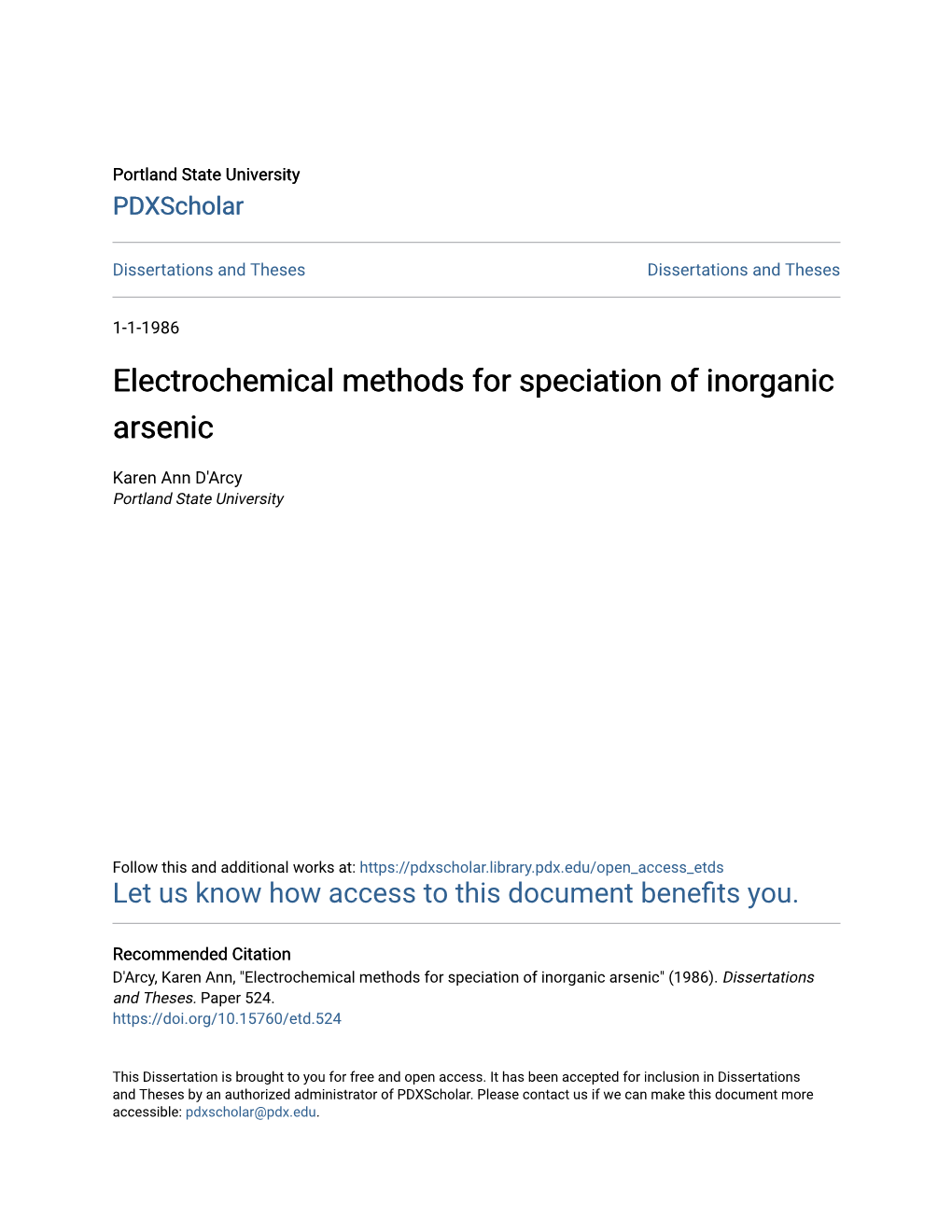 Electrochemical Methods for Speciation of Inorganic Arsenic