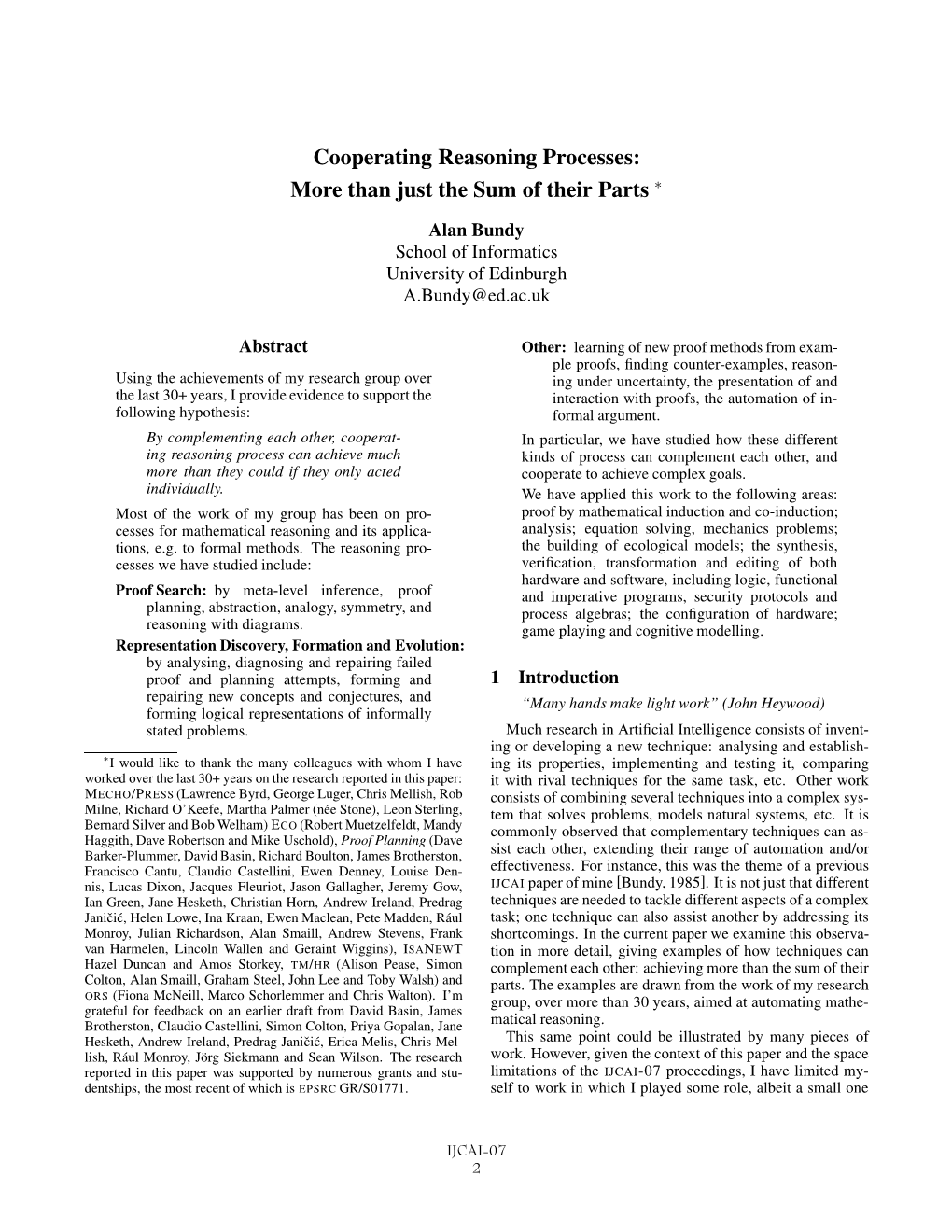 Cooperating Reasoning Processes: More Than Just the Sum of Their Parts ∗