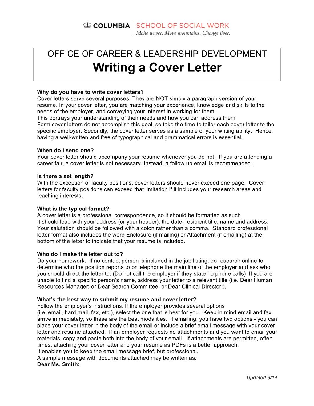 Writing a Cover Letter