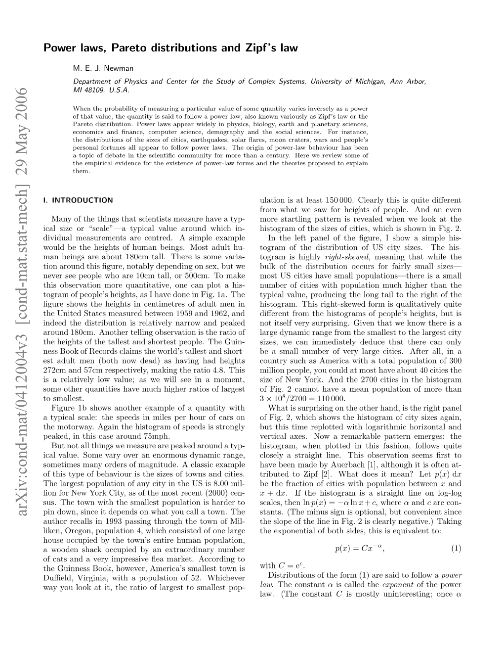 Power Laws, Pareto Distributions and Zipf's