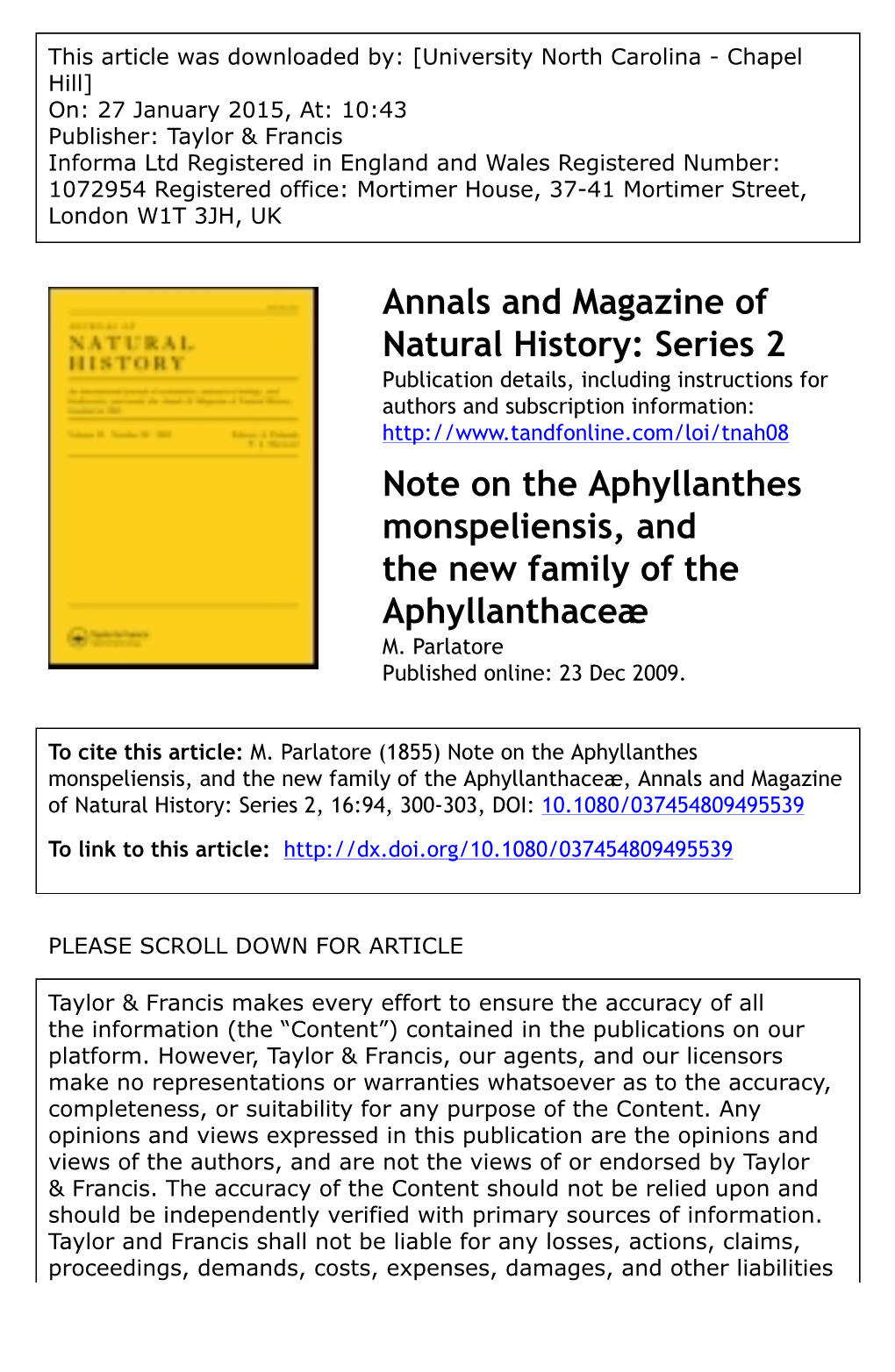 Series 2 Note on the Aphyllanthes Monspeliensis, and The