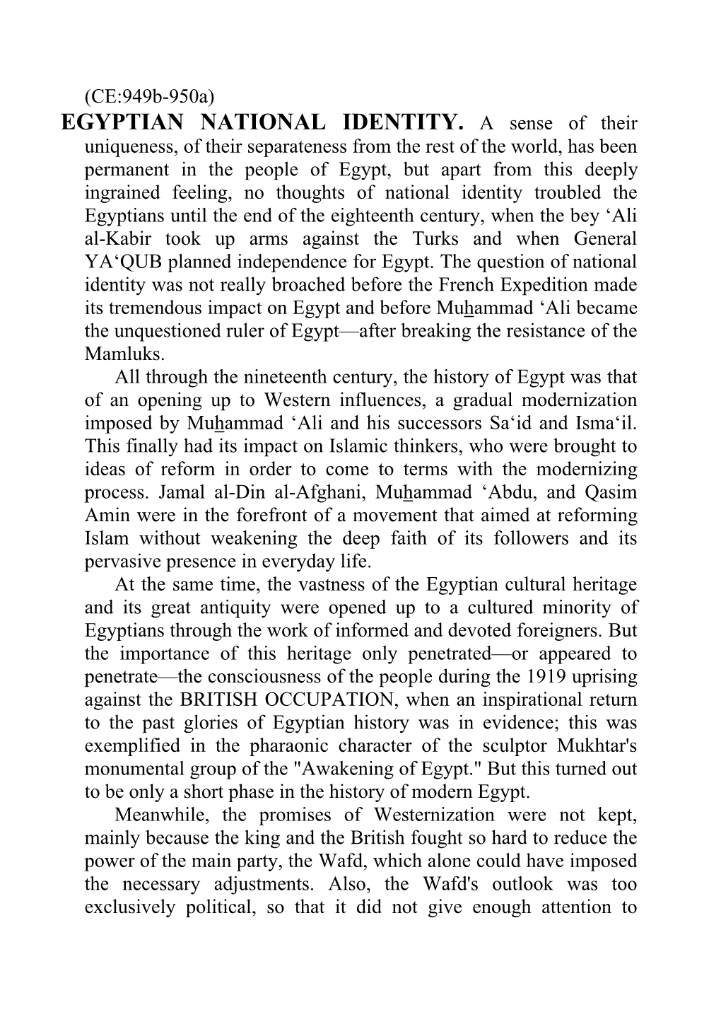 EGYPTIAN NATIONAL IDENTITY. a Sense of Their