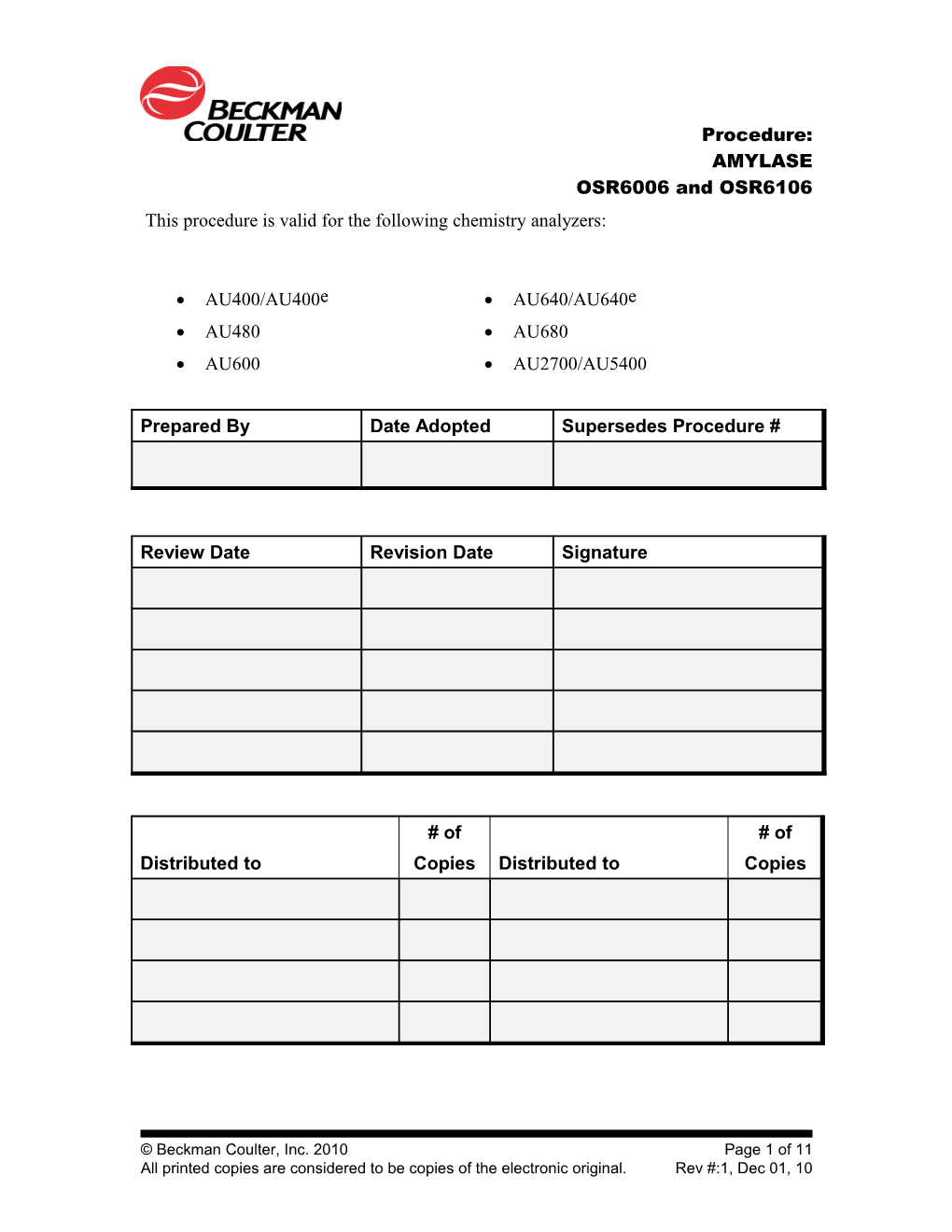 This Procedure Is Valid for the Following Chemistry Analyzers s5