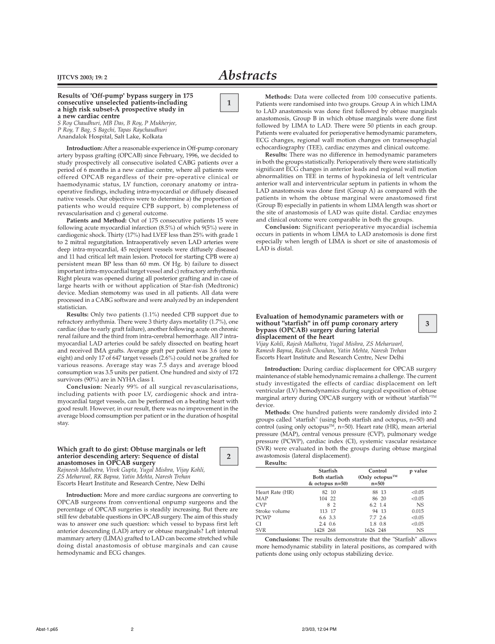 Results Of'off-Pump'bypass Surgery in 175 Consecutive Unselected