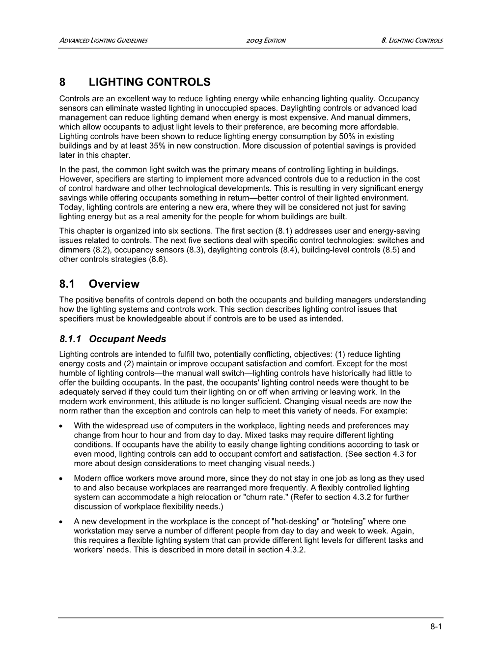 8 LIGHTING CONTROLS 8.1 Overview