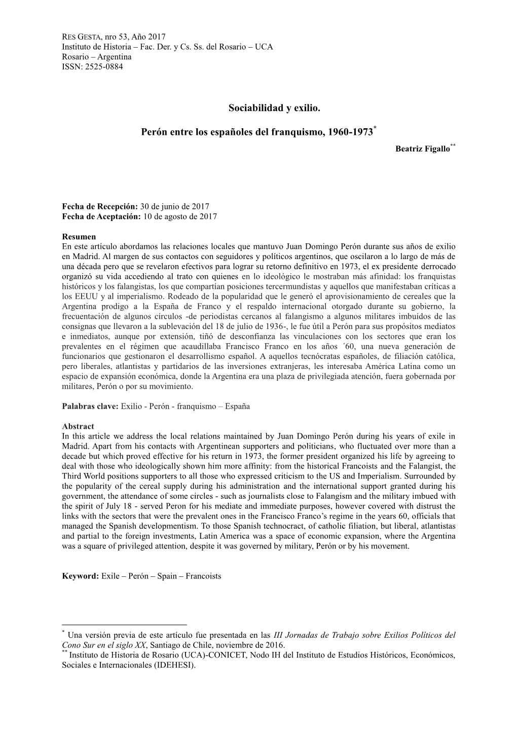 Sociabilidad Y Exilio. Perón Entre Los Españoles Del Franquismo, 1960-1973