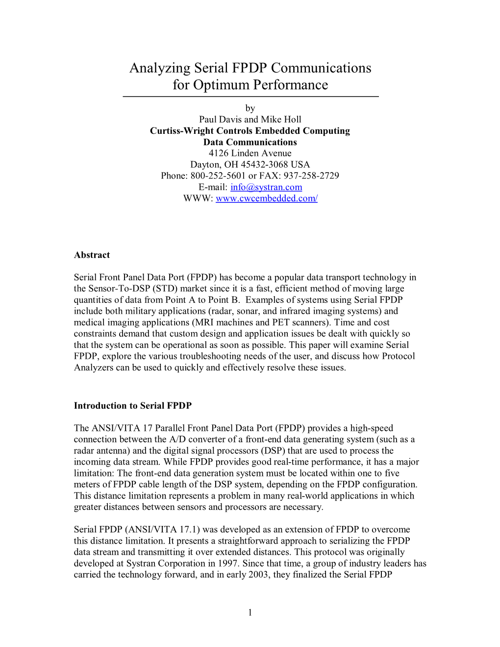 Analyzing Serial FPDP Communications for Optimum Performance