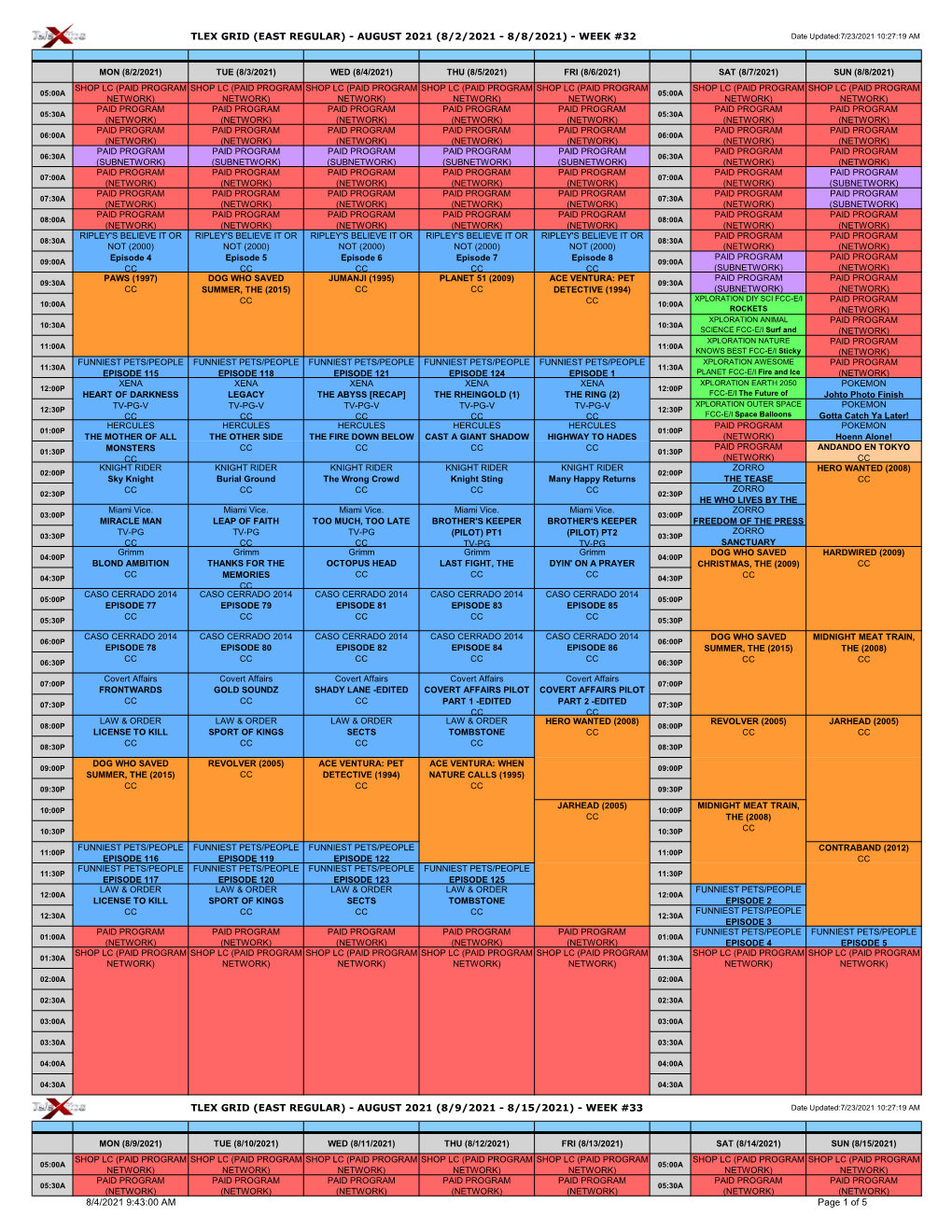 TLEX GRID (EAST REGULAR) - AUGUST 2021 (8/2/2021 - 8/8/2021) - WEEK #32 Date Updated:7/23/2021 10:27:19 AM