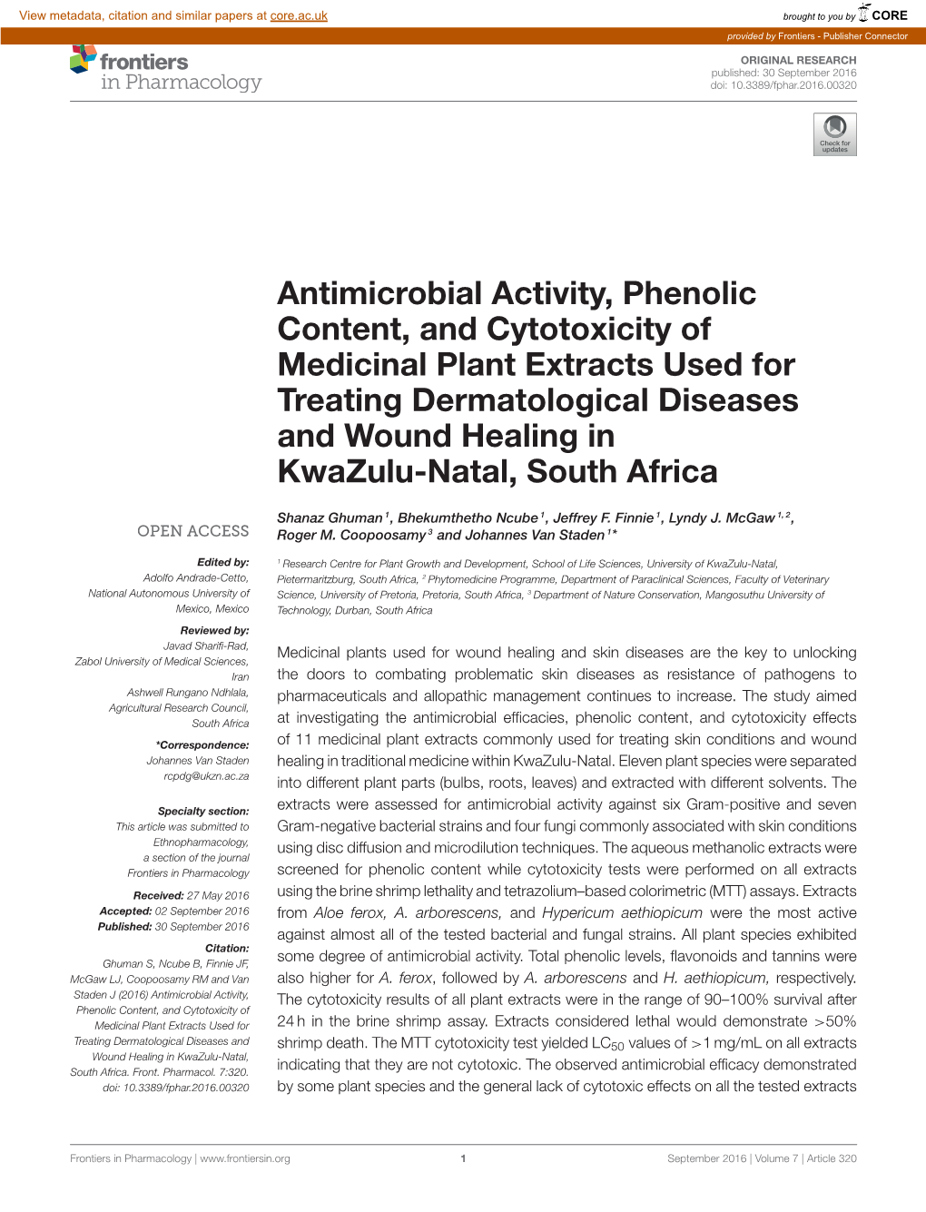 Antimicrobial Activity, Phenolic Content, and Cytotoxicity Of