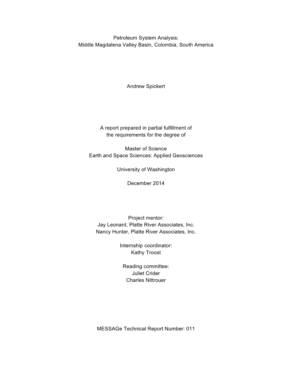 Petroleum System Analysis: Middle Magdalena Valley Basin, Colombia, South America