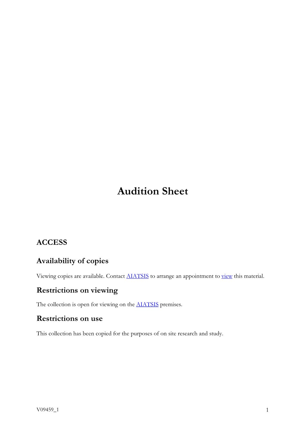 Audition Sheet