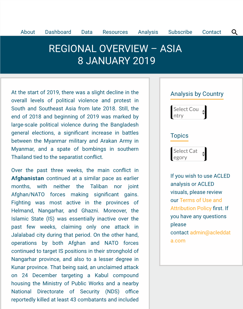 Regional Overview – Asia 8 January 2019