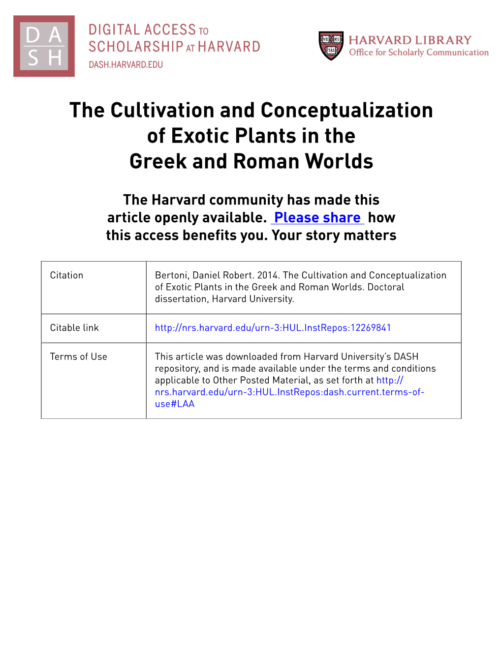 The Cultivation and Conceptualization of Exotic Plants in the Greek and Roman Worlds