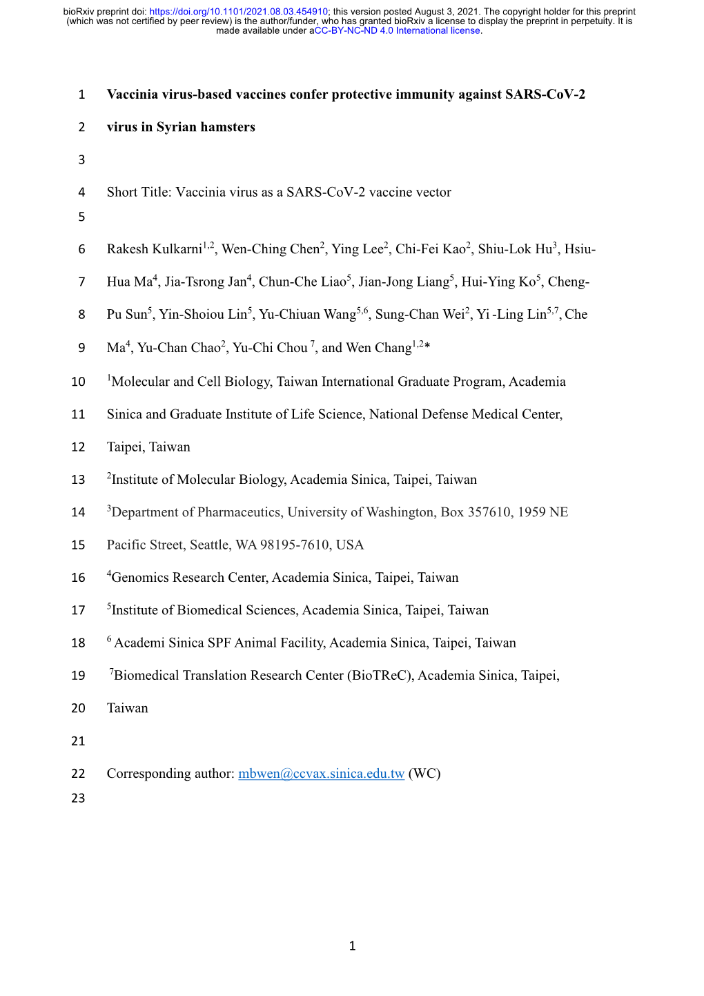 Vaccinia Virus-Based Vaccines Confer Protective Immunity Against SARS-Cov-2