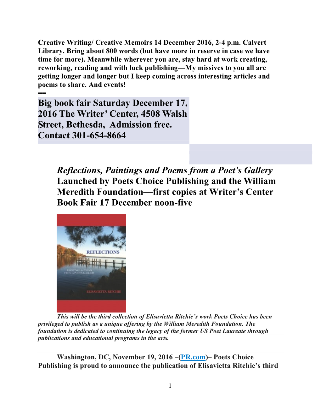 Big Book Fair Saturday December 17, 2016 the Writer' Center, 4508