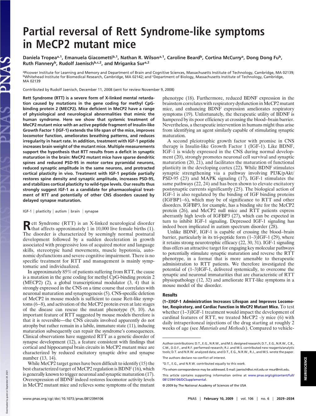 Partial Reversal of Rett Syndrome-Like Symptoms in Mecp2 Mutant Mice