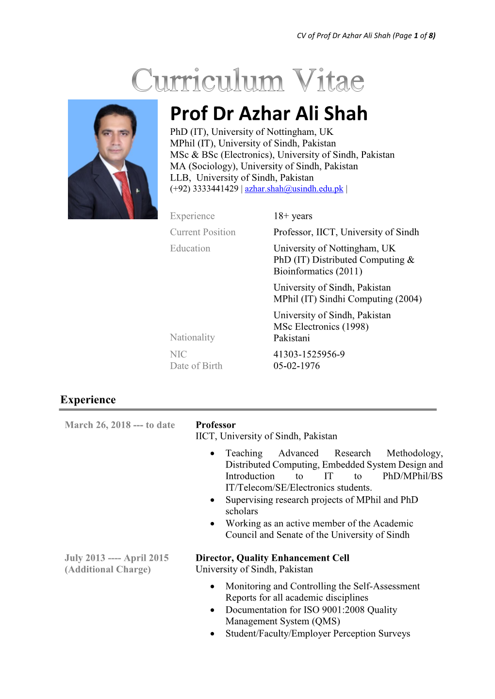 Prof Dr Azhar Ali Shah (Page 1 of 8)