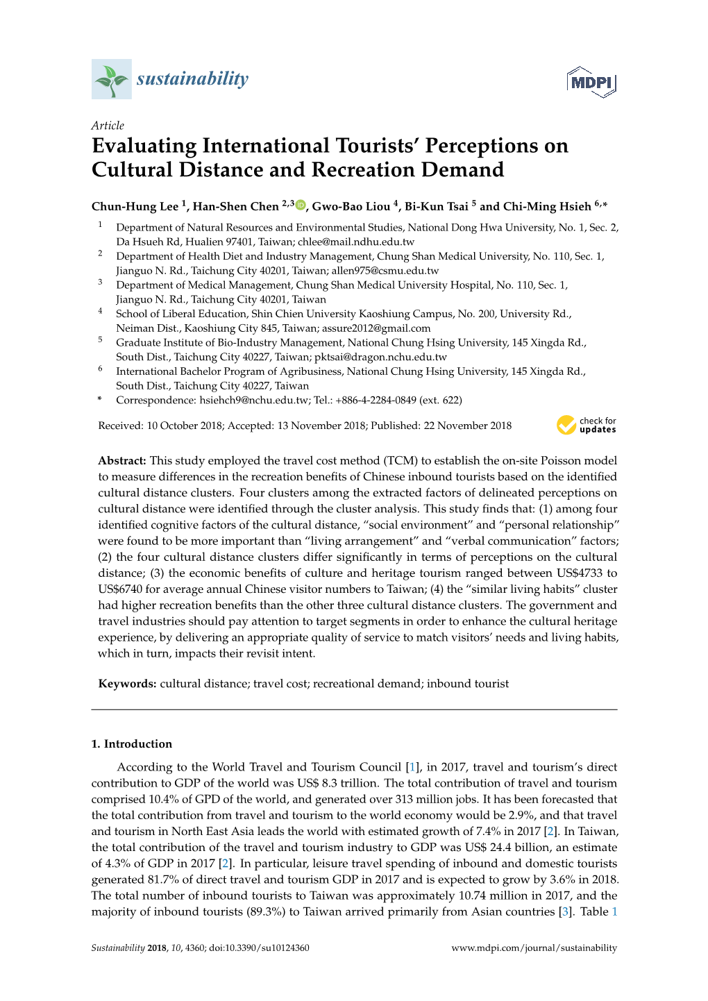 Evaluating International Tourists' Perceptions on Cultural Distance