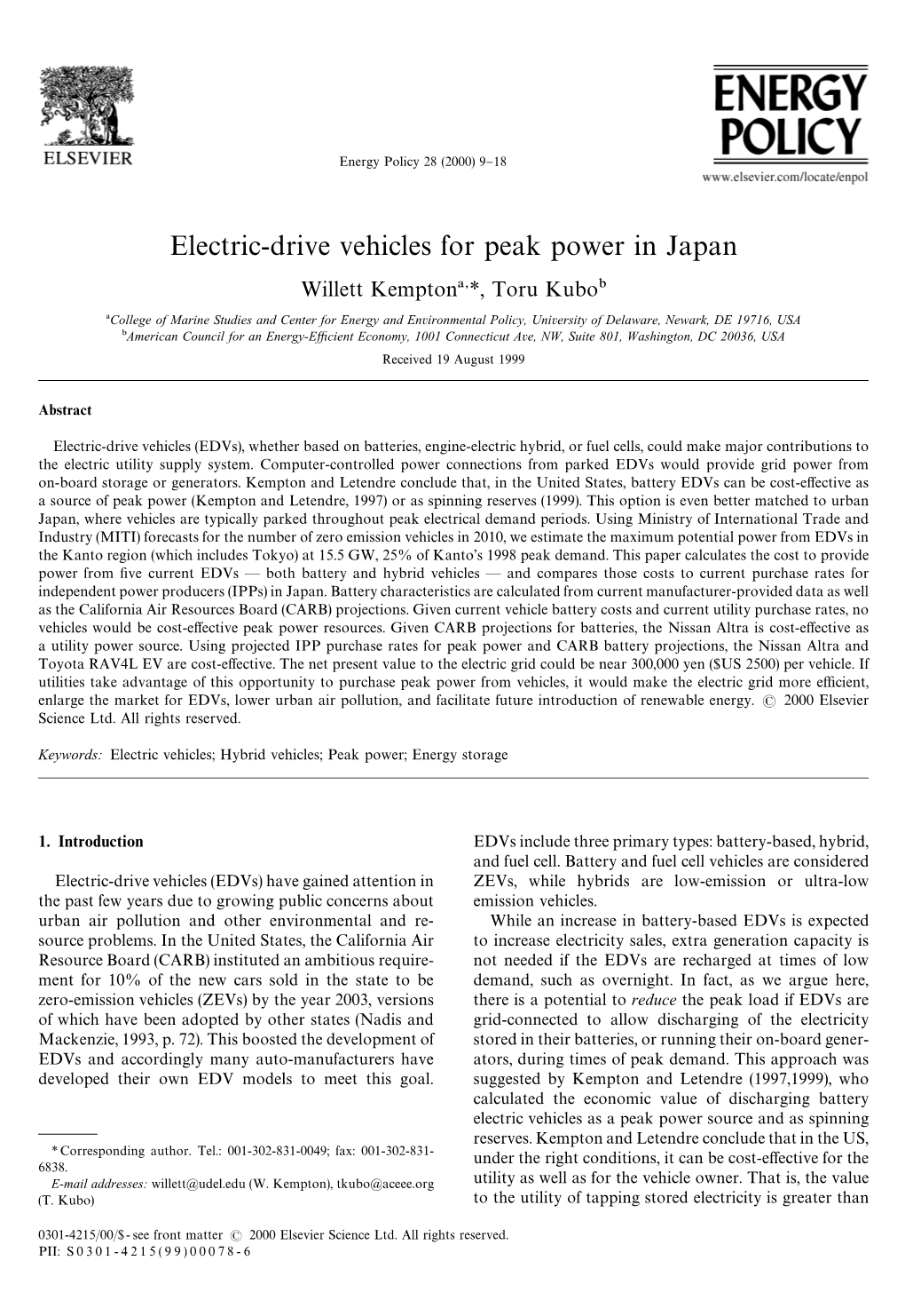 Electric-Drive Vehicles for Peak Power in Japan