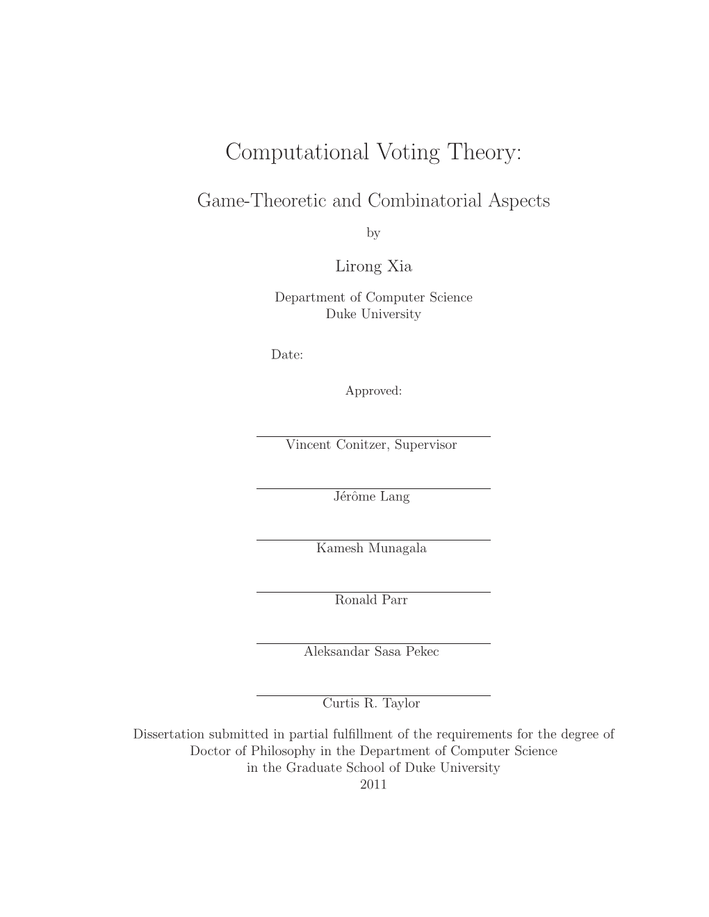 Computational Voting Theory