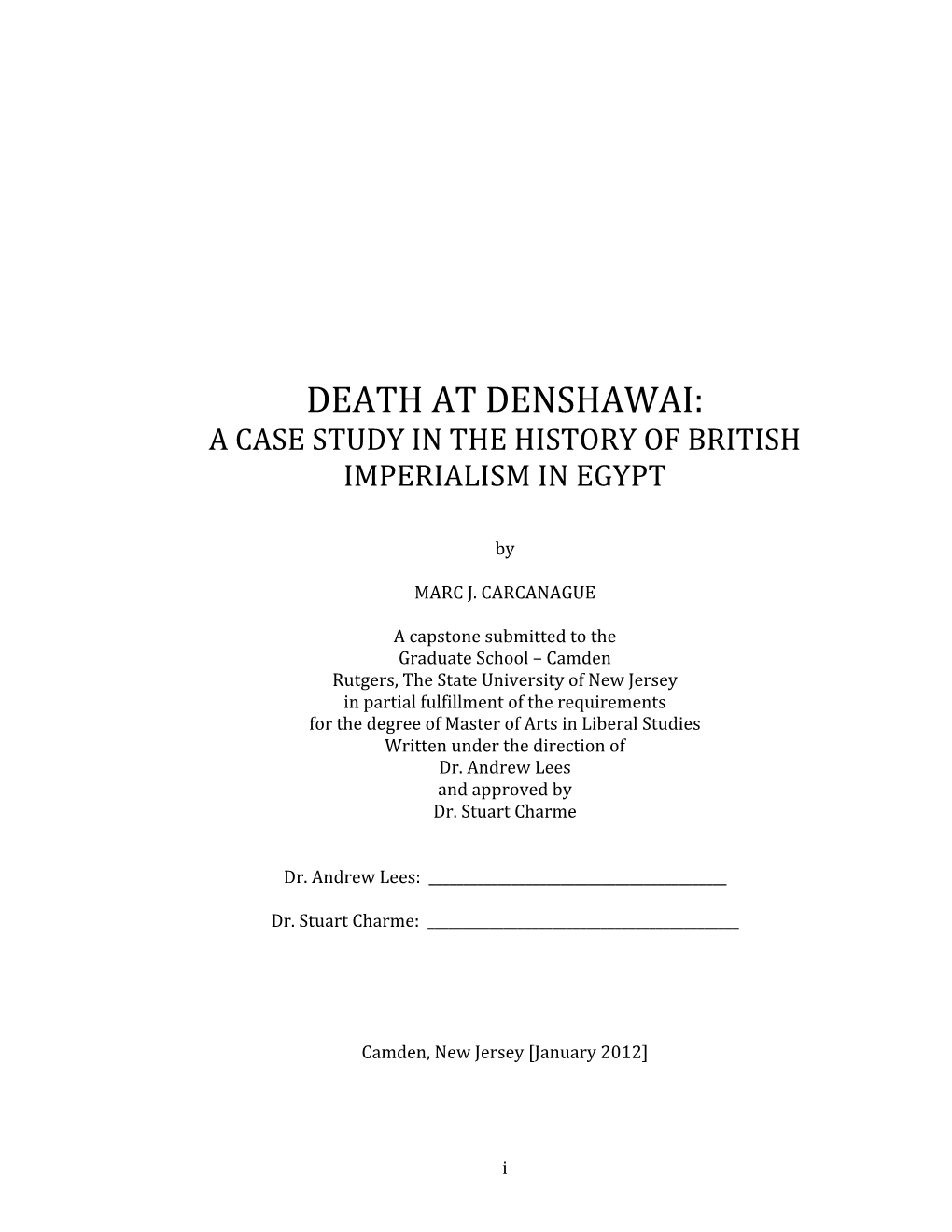 Death at Denshawai: a Case Study in the History of British Imperialism in Egypt