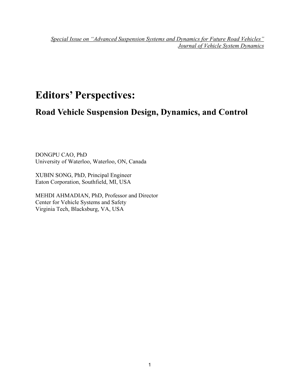 Editors' Perspectives