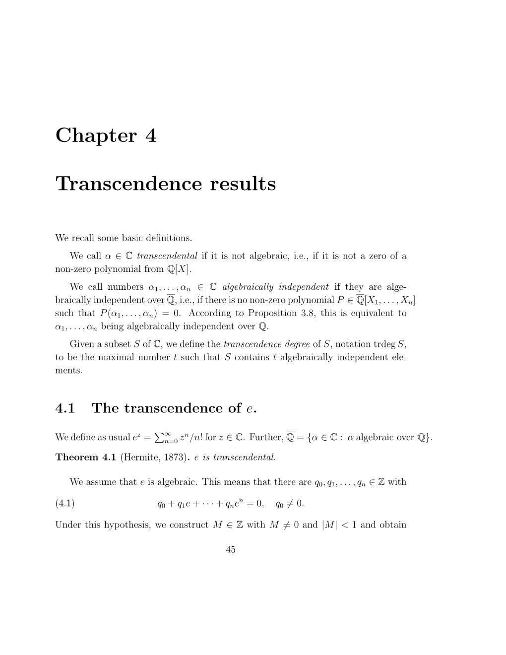 Chapter 4 Transcendence Results