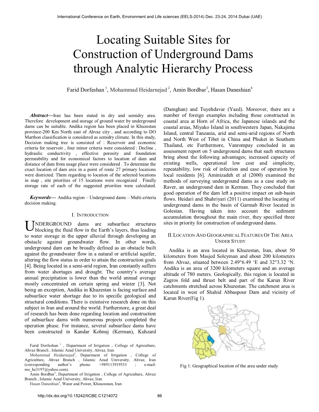 Locating Suitable Sites for Construction of Underground Dams Through Analytic Hierarchy Process